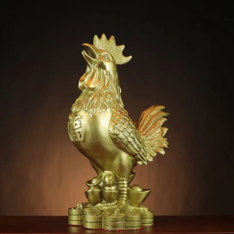 Ornament, Copper Lucky , Home Decor, Furniture Decoration, Office Desk Zodiac Gold Rooster Figurine