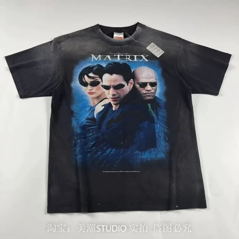 Authentic SAINT Movie Character Print TEE Heavyweight Washed Summer Retro Men's Women's Oversized T-Shirt