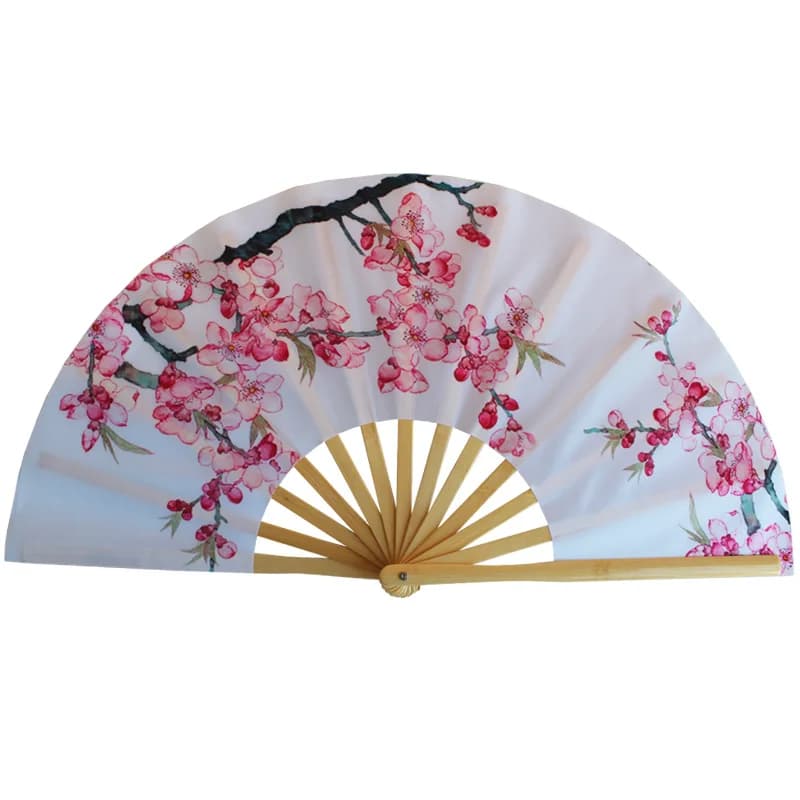 New Arrival Peach Blossom Tai Chi Fan China-Chic Chinese style Bamboo Ribs Ring Fan Kung Fu Cheongsam Show Performance Dance Fan
