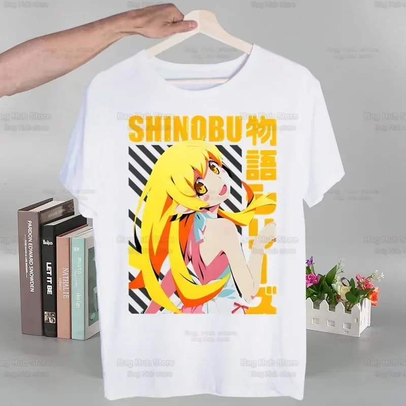 Bakemonogatari Senjougahara Oshino Shinobu Harajuku Men's tshirt Short Sleeve t shirt Casual T-shirt Male Streetwear Tops