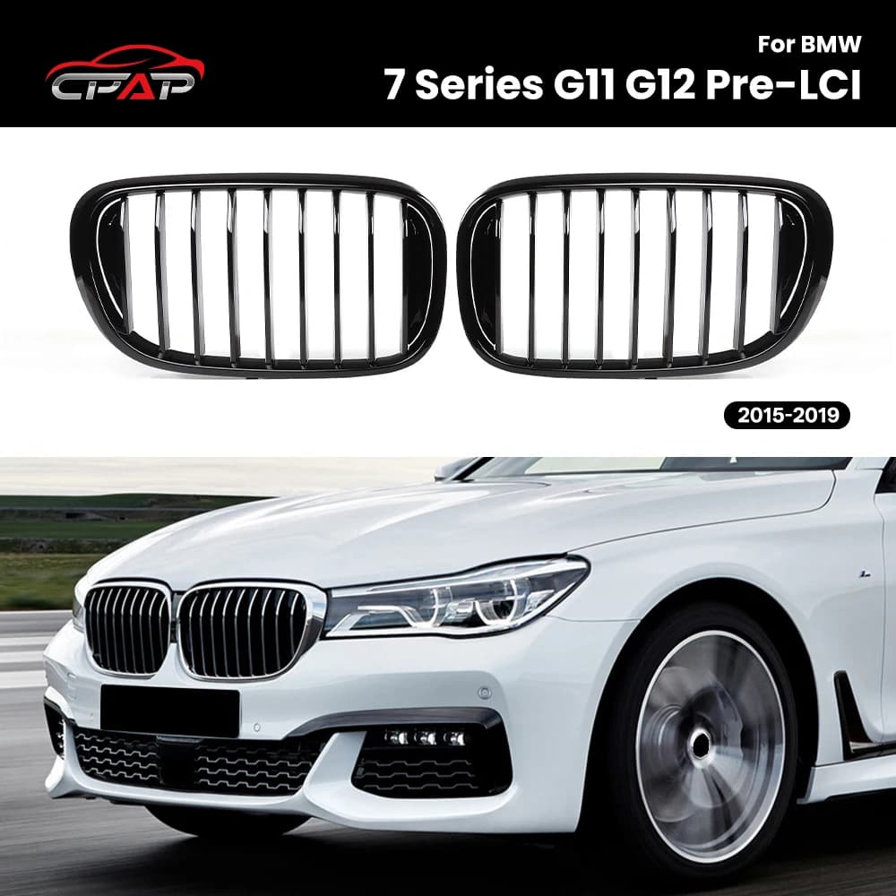 Front Kidney Hood Radiator Grille For BMW 7 Series G11 G12 Pre-LCI 2015-2019 Gloss Black Replacement Front Bumper Grills