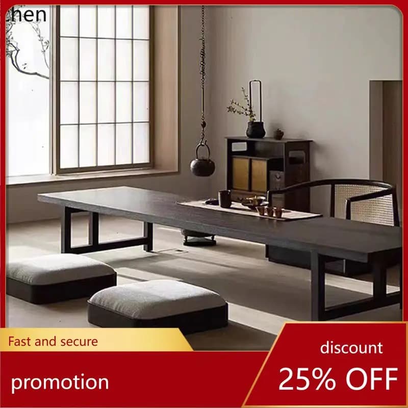 HT White Wax Wood Coffee Table Solid Wood  Homestay Charcoal Black Low Table Tea Table