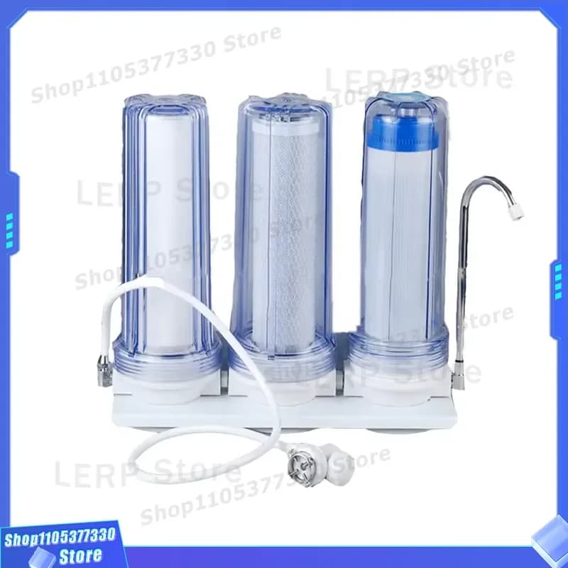 3 Stage Countertop Water Filter System with PPF UDF CTO Cartridge Household Kitchen Tap Purifier for Clean Drinking Water