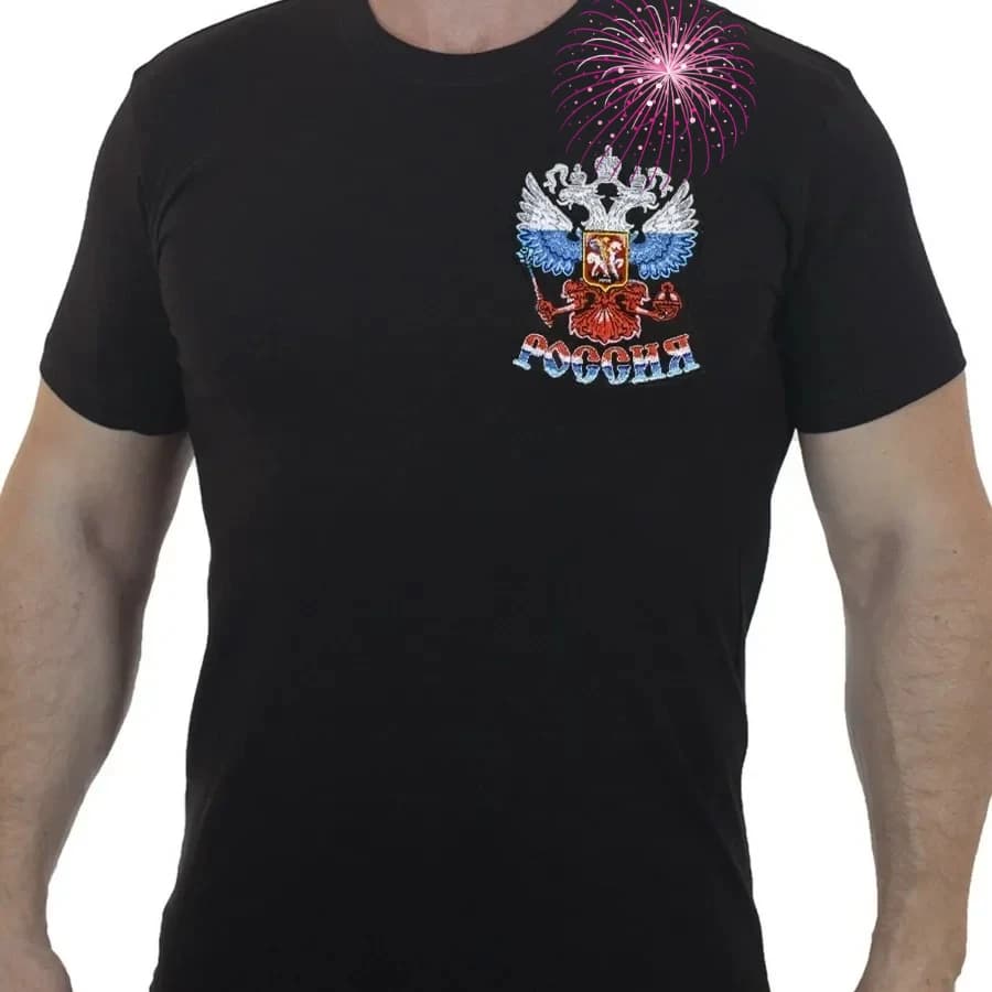 New Russian National Color Double Headed Eagle Badge Printed T-Shirt Putin Military Cotton O-Neck Short Sleeve Men's T Shirt