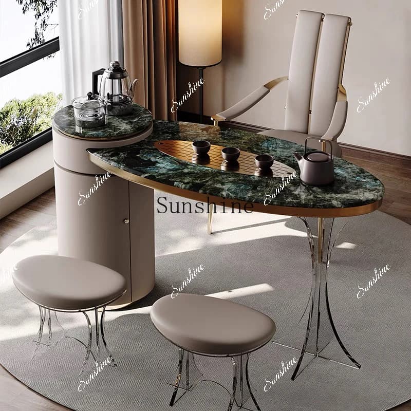 Natural luxury stone villa large flat balcony modern Italian imported rock slab kung fu tea table  FT