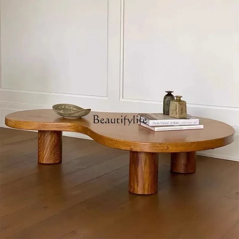 FG*Medieval special-shaped solid wood coffee table retro furniture Nordic minimalist tea table wood