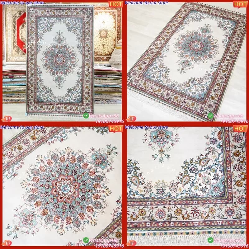 CECertificate 91x152cm Vintage Persian Design Handmade Hand-Knotted Silk Carpet Floral Pattern Stain Resistant