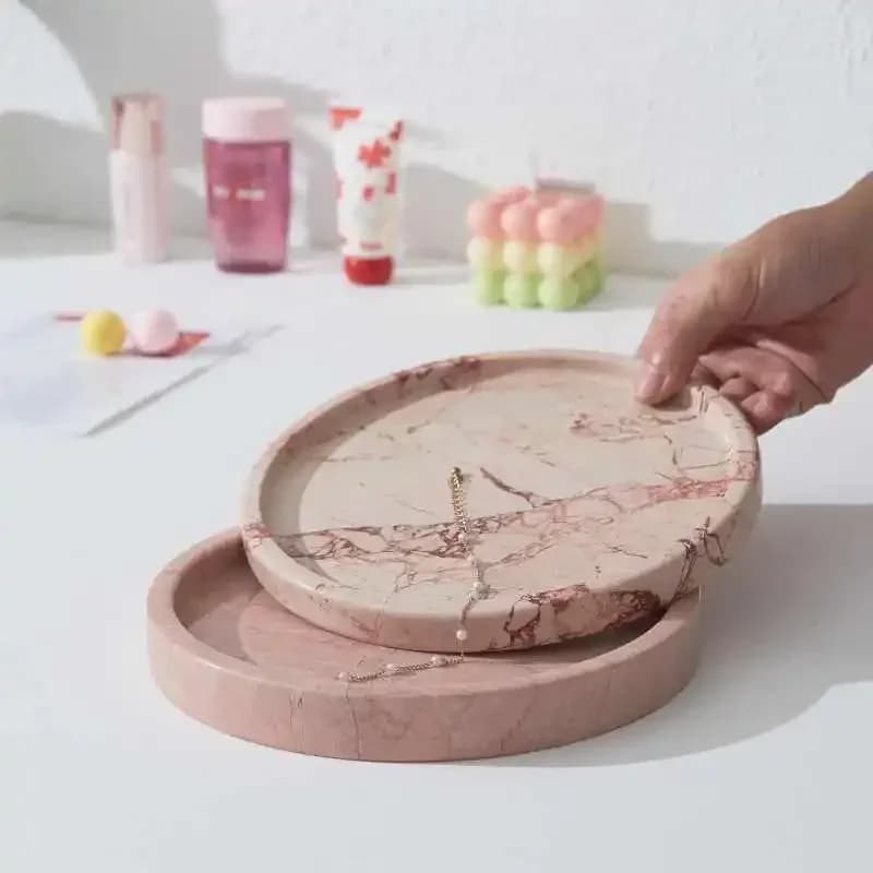 Cream Rose Marble Fruit Tray Jewelry Trays Marble Bathroom Decorative Plate for Candle Home Display Decor