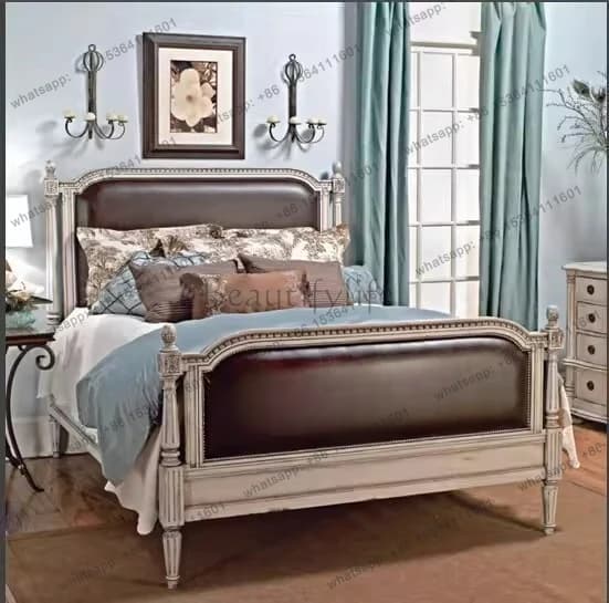 American country solid wood retro double bed French antique old carved bed