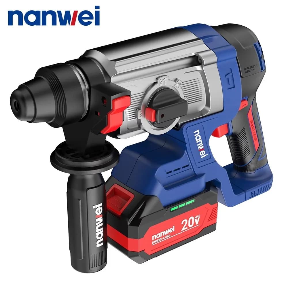 Cordless Rotary Hammer Drill 20V Li-ion Battery Powered Electric Impact Drill for Concrete Wood Steel DIY Projects