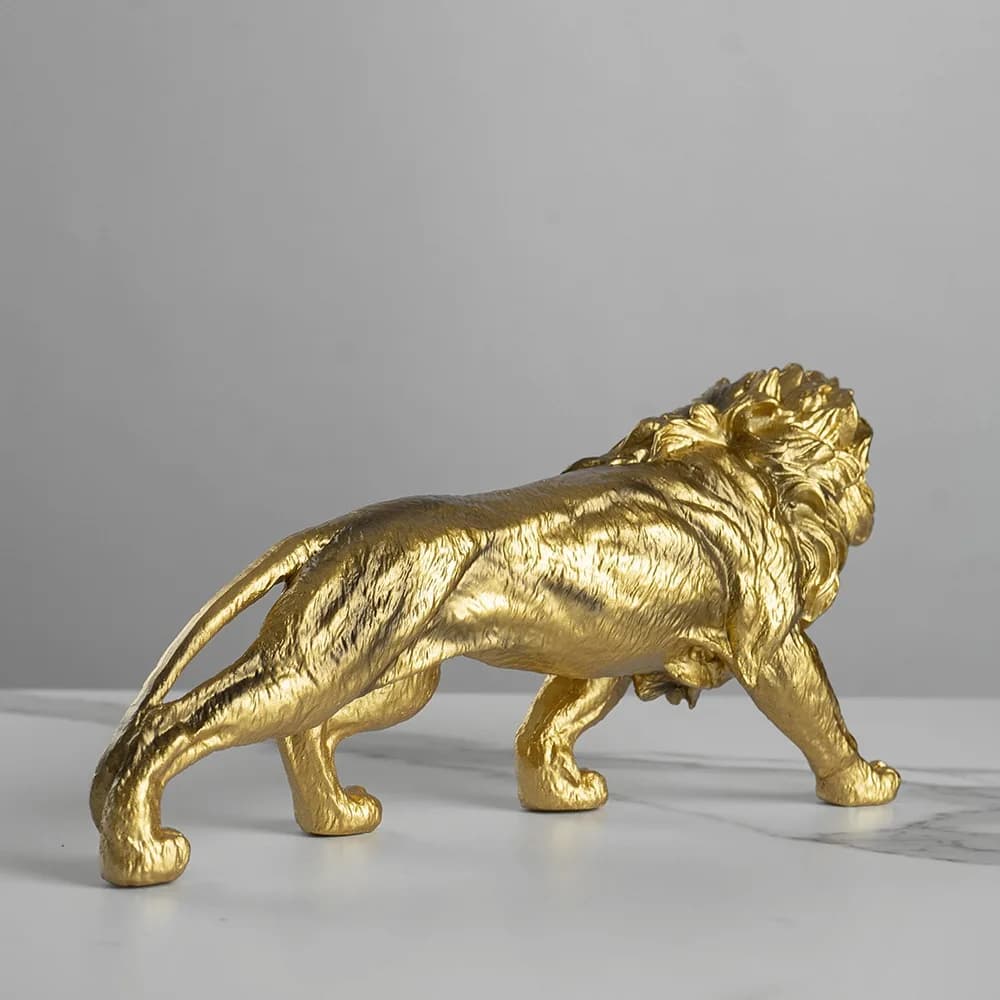 Resin 25cm Lenght Lion Statue Gold Animal Sculpture Collectible Gifts for Lion Lover Office Home Decor Desk Accessories