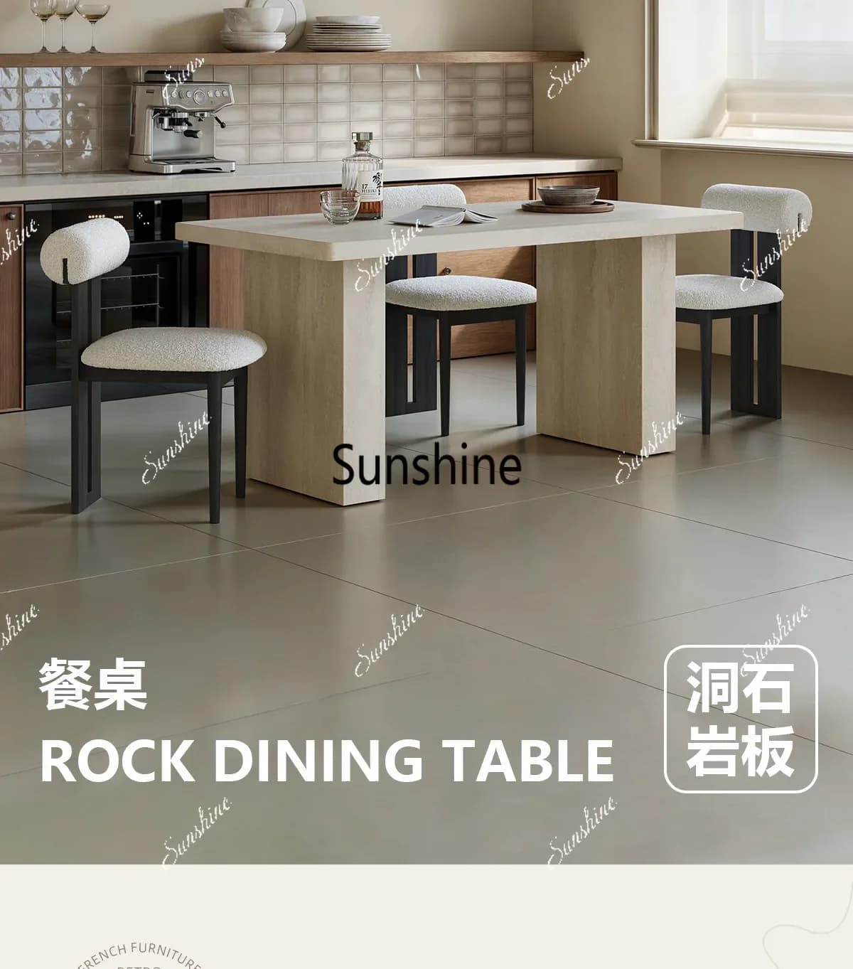 YSimple Furniture Travertine Slate, Rectangle Wabi Sabi Home Furnishings, Dining Table
