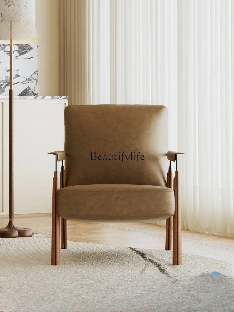 D38*Medieval leather single oil wax leather lazy recliner solid wood modern simple leisure chair