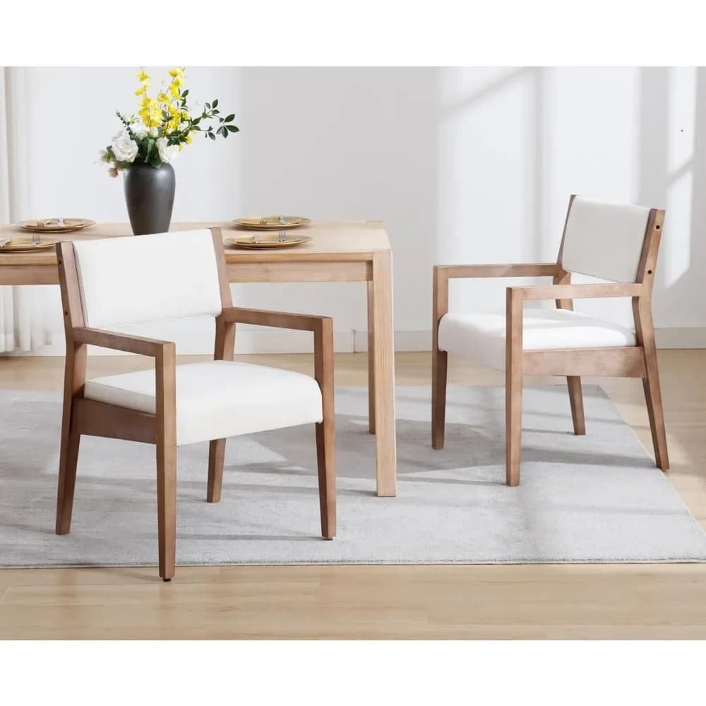 Upholstered Dining Chairs Set of 2 Mid Century Dining Room Arm Chairs with Hardwood Frame Modern