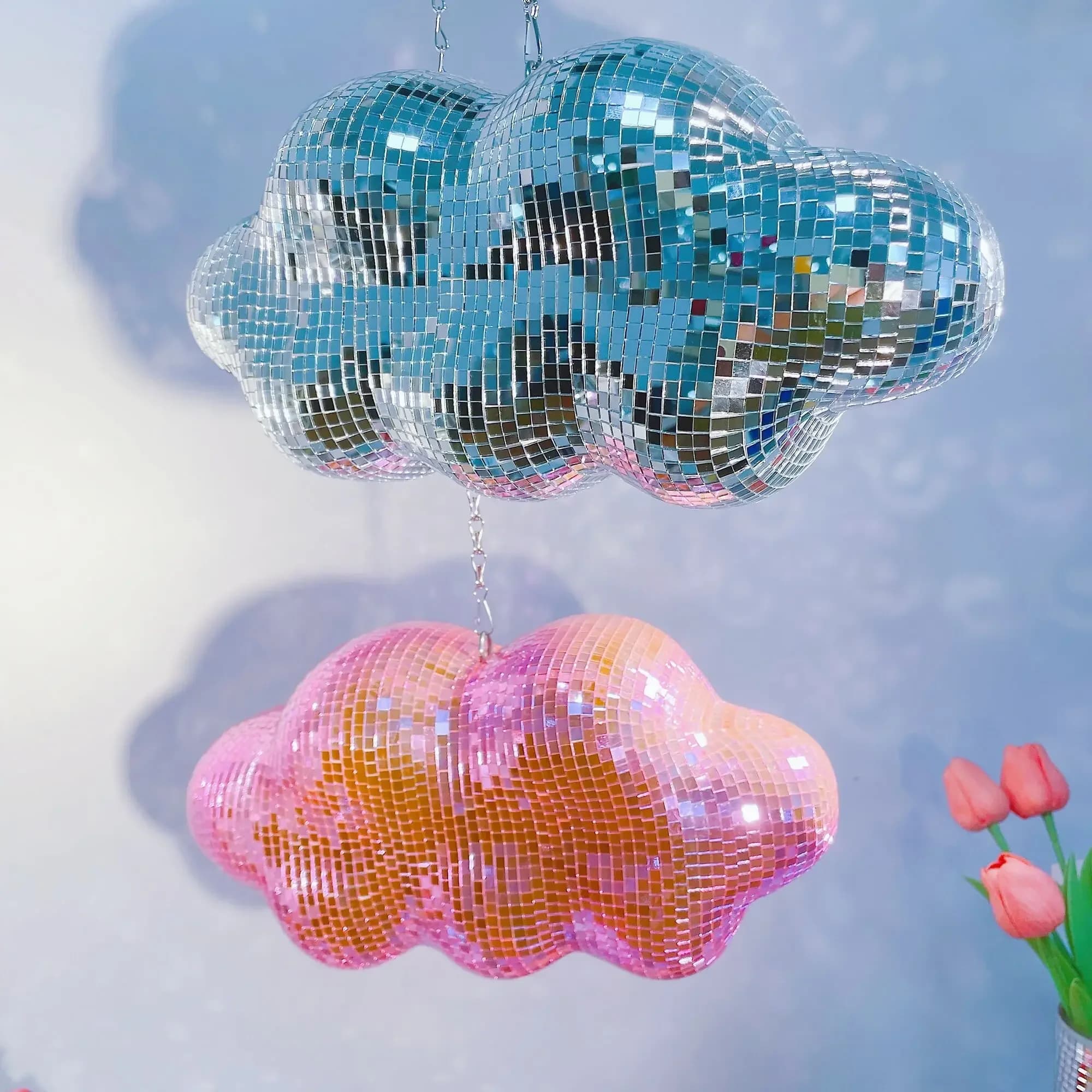 1 Bohemian Style Cloud Shaped Disco Ball Decoration - Sparkling Sequin Mirror With Hanging Chain, Perfect Weddings, Parties, And
