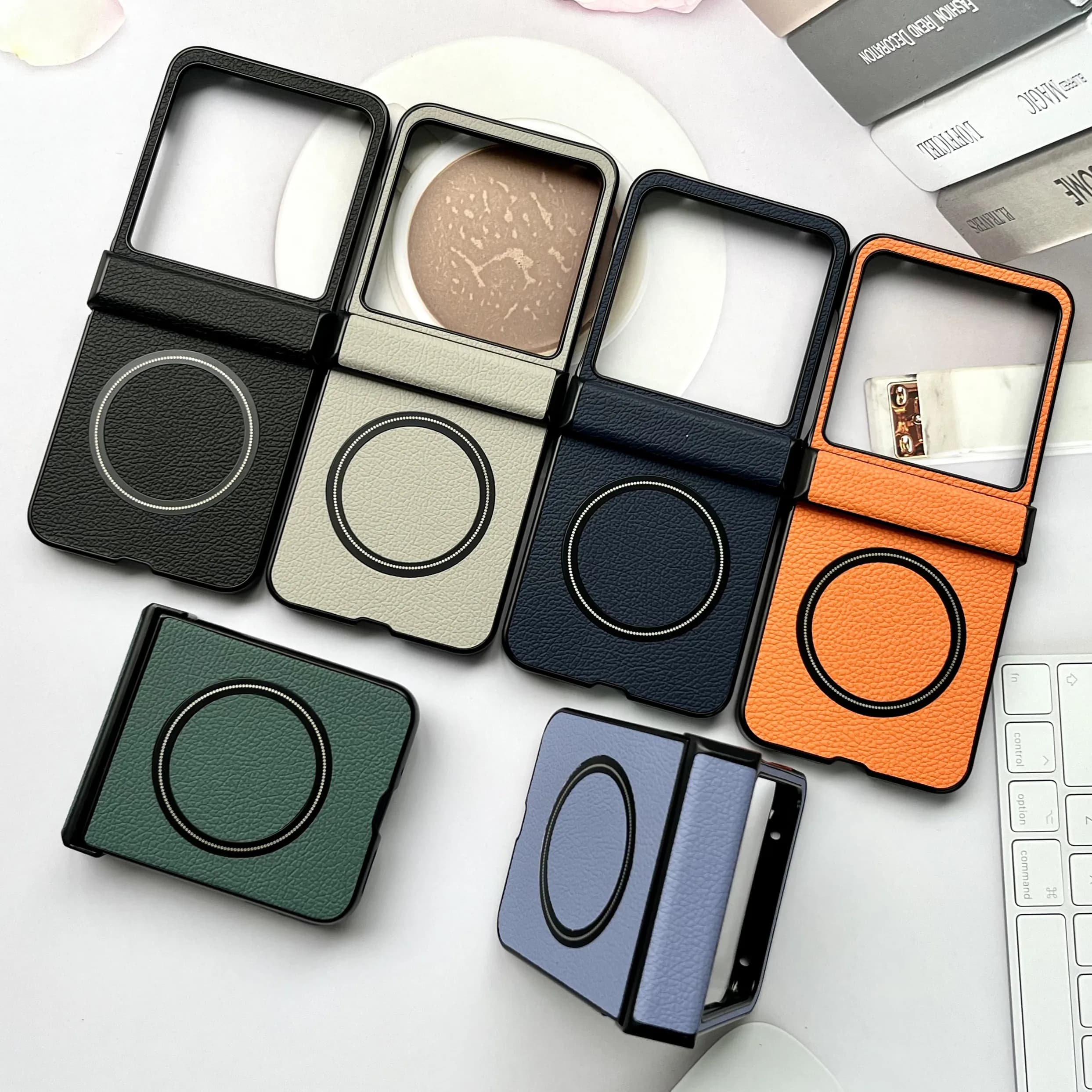 Matte Ultra Thin Hard for Magsafe Case For Motorola RAZR Ultra 2025 2026 RAZR60 70Ultra Litchi Grain Leather Hinge Armor Cover