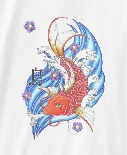 Summer cotton short sleeve koi fish O-neck men's printed T-shirt with flowers and water, symbol-fish get water brand new T-shirt