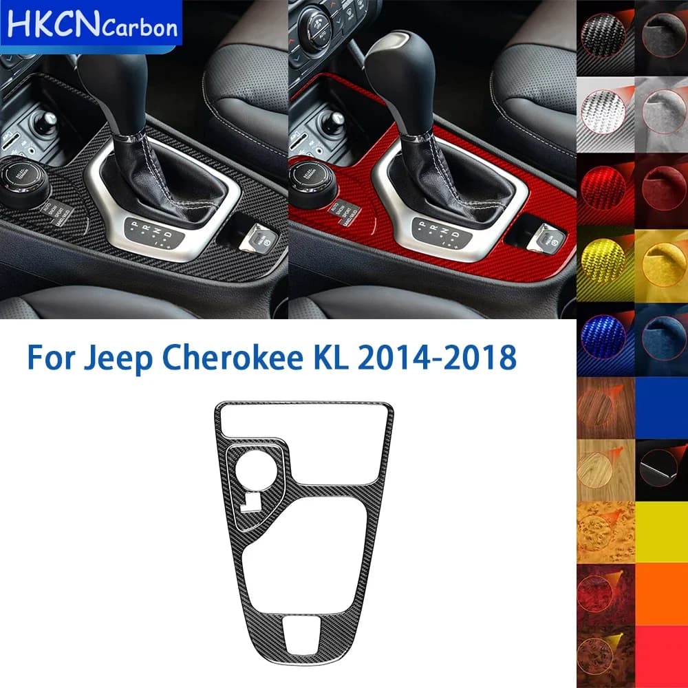 For Jeep Cherokee KL 2014-2018 Accessories Real Soft Carbon Fiber Car Interior Central Gear Shift Panel Cover Trim Sticker