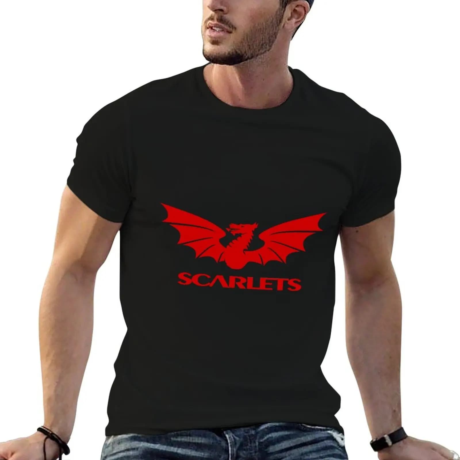 Scarlets rugby logo T-Shirt oversizeds football t shirt men clothing