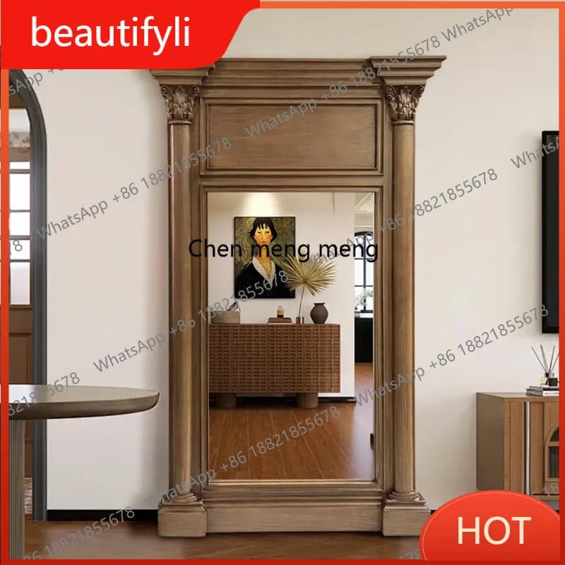 D80 American simple European full-length mirror French retro old frame carved mirror full-body floor mirror