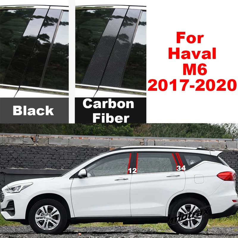 Glossy Black B‑C Pillar Post Trim Sticker Exterior Window Column Decoration Accessories for Haval M6 2017 2018 2019 2020
