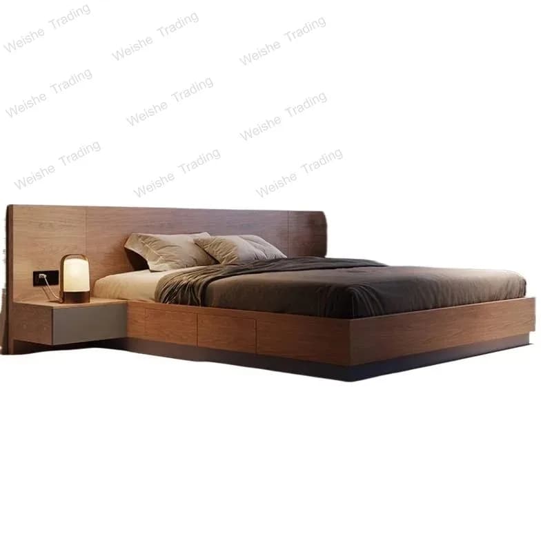 Unique European Double Bed Platform Elegant Pretty Solid Wood Luxury Bed Bases Bedroom Modern Queen Size Furniture Home