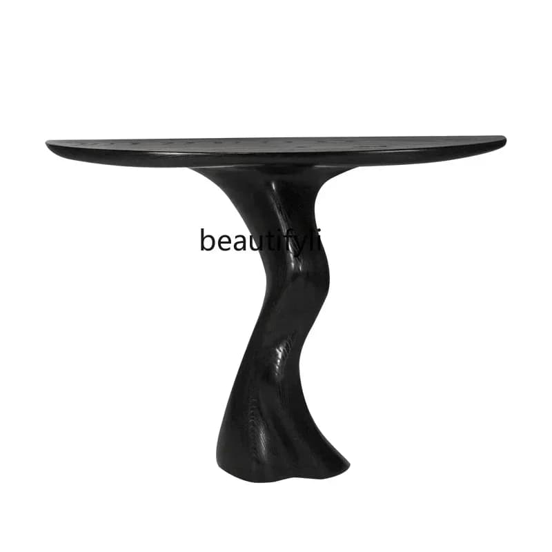 SS Nordic solid wood semicircular entrance table Extremely narrow entrance entrance desk Corridor against the wall Art desk