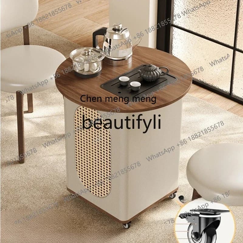 zqxMovable coffee table living room household with wheel tea table sofa side few small balcony cream wind