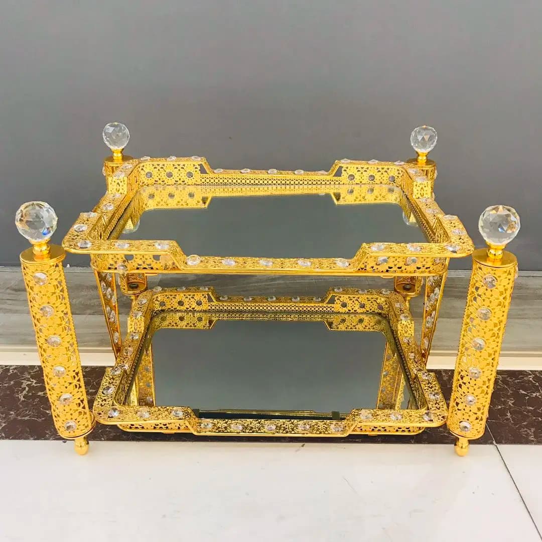2025 Hot  Light Ethiopian Style Gold Copper Fruit Tray Home Decor Golden Rekebot Coffee &Tea Table Set