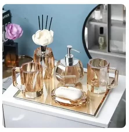 Crystal Glass Bathroom Decoration Accessories Light Luxury Glass Cup Toothbrush Holder Soap Bottle Bathroom Accessories Set Tray