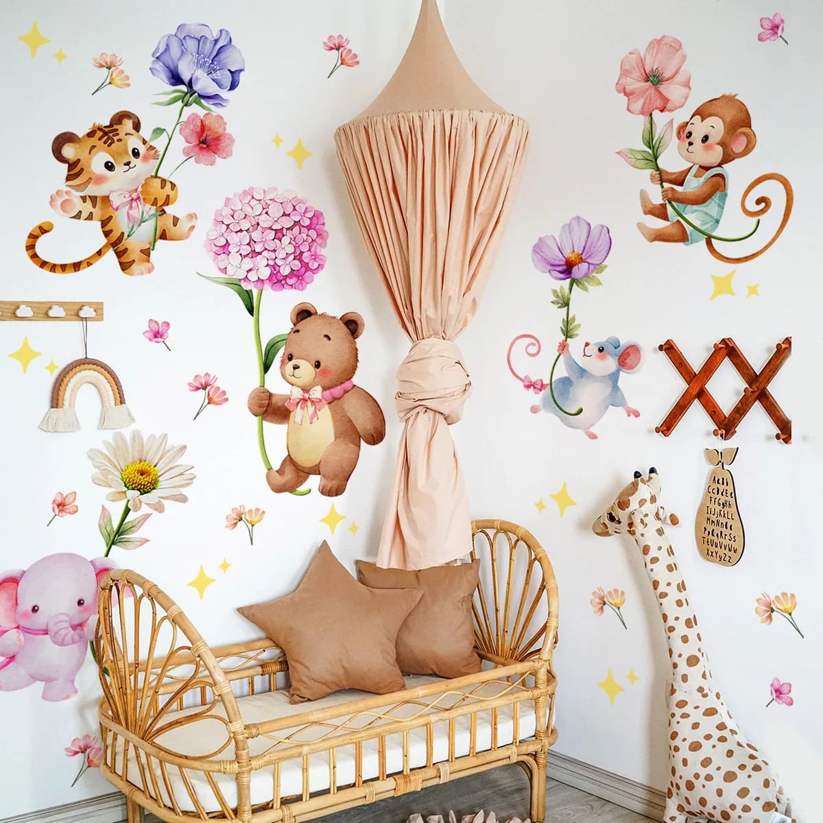 Cartoon small animals children's room decorative wall sticker background self-adhesive wall