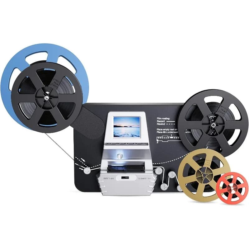 8mm & Super 8 Film to Digital Converter, Film Scanner Digitizer with 2.4" Screen, Convert 3” 5” 7” 9” Reels into
