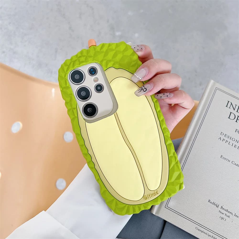Fresh Tropical Fruit Durian Spiky Rind Phone Case for 17 Pro Max Fun Cartoon 3D Squishy Soft Silicone Cover for iPhone 16 15 13