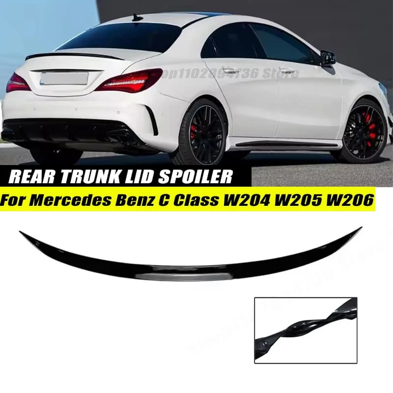 120CM Gloss Black Soft Rubber Rear Trunk Spoiler Lip Splitter 5D Carbon Look For Mercedes Benz C Class W204 W205 W206 2007-2026