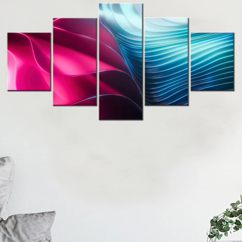 5 Pieces Canvas Wall Arts Poster Painting Abstract Pink Light Futuristic Wallpaper Interior Home Decor Picture Printing Artwork