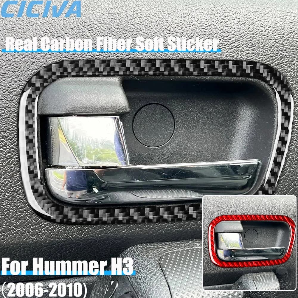 Real Carbon Fiber Car Accessories Door Handle Frame Decorative Trim Cover Soft Sticker For Hummer H3 2006 2007 2008 2009 2010