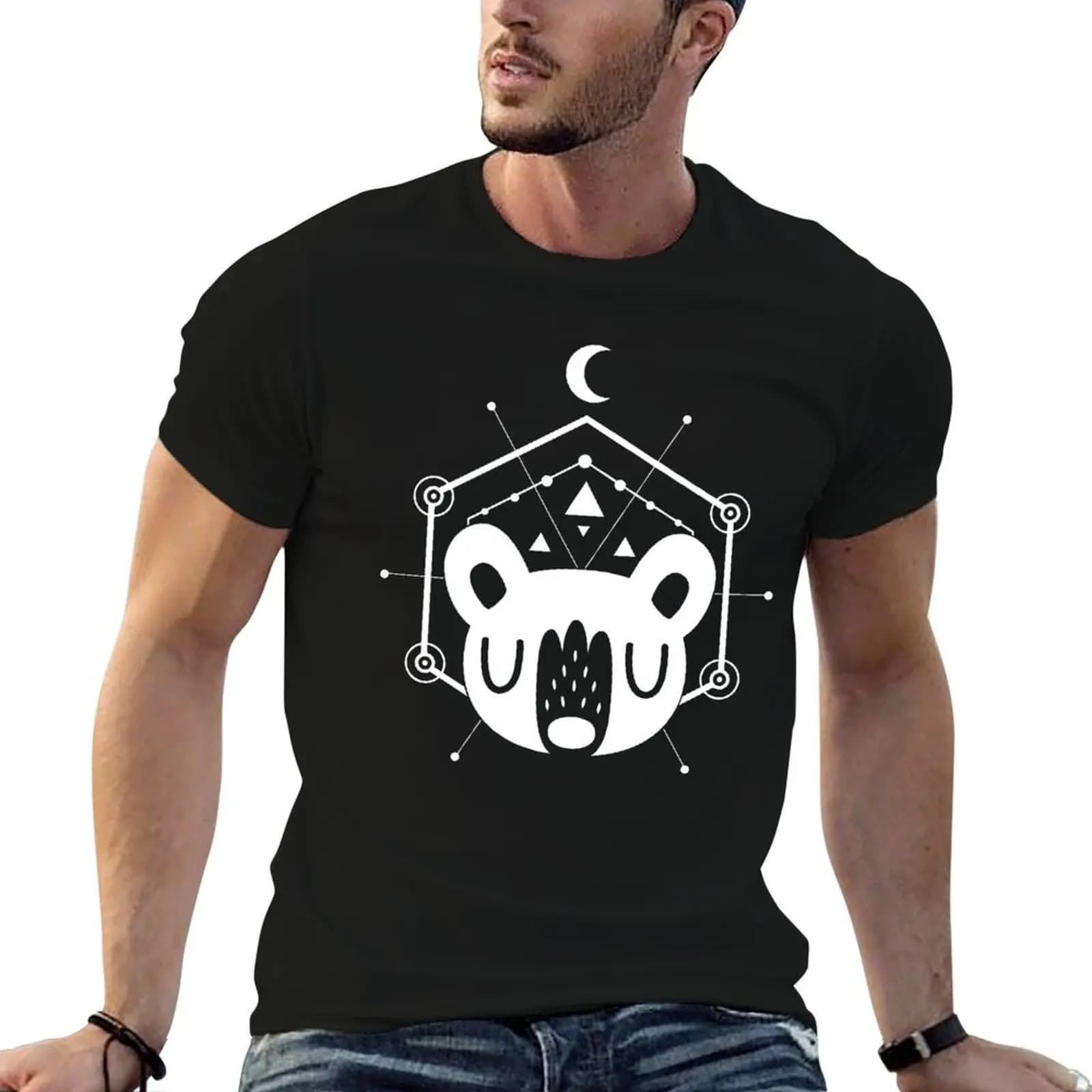 Moon Bear Geometric Design in White T-Shirt designer shirts oversized t shirt big and tall t shirts for men
