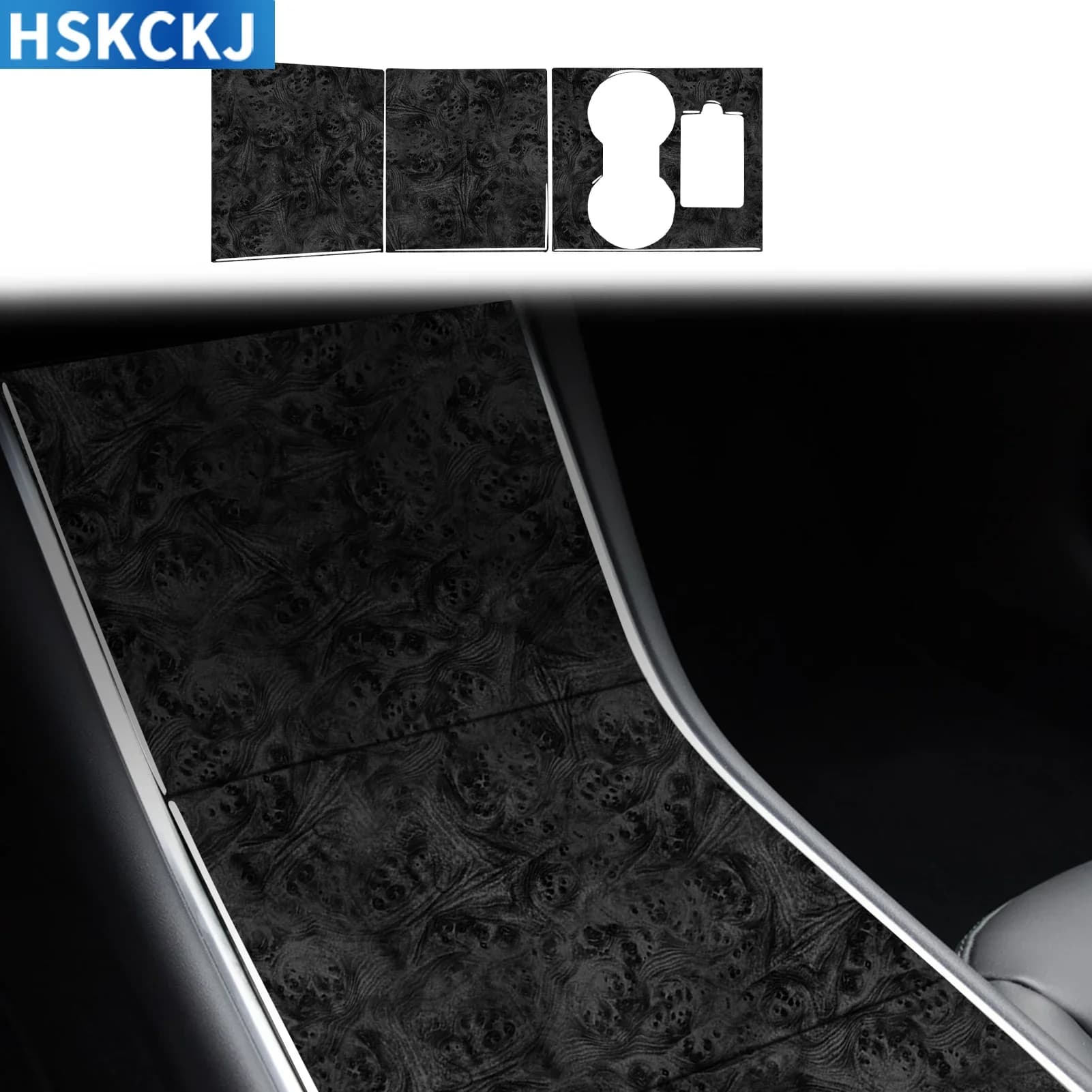 For Tesla Model 3 2019—2020 Wood Grain Car Accessories Central Console Panel Set Cover Trim Interior Decoration Sticker