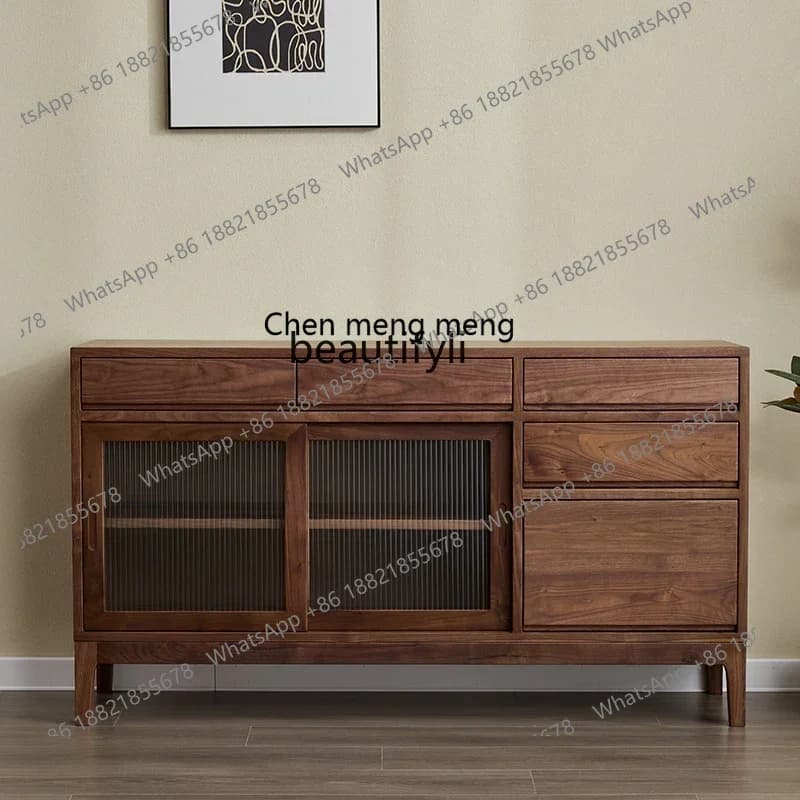 182C North American black walnut dining side cabinet, modern simple Changhong glass storage, Nordic solid wood tea cabinet