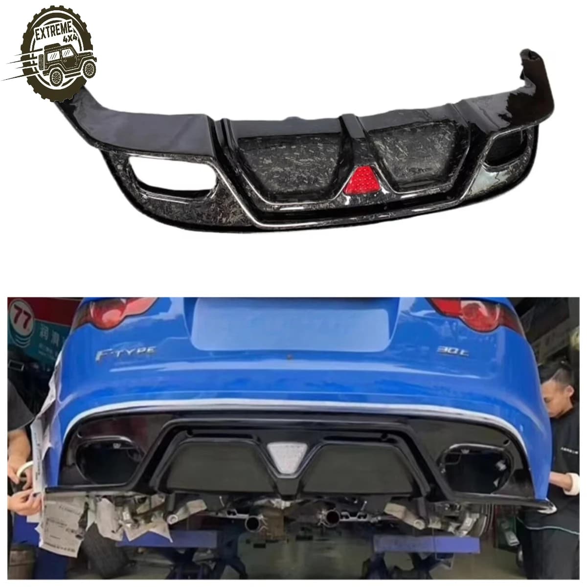 For F-type 2013-2019 Forged Carbon Fiber LED Light Rear Diffuser Body Kit