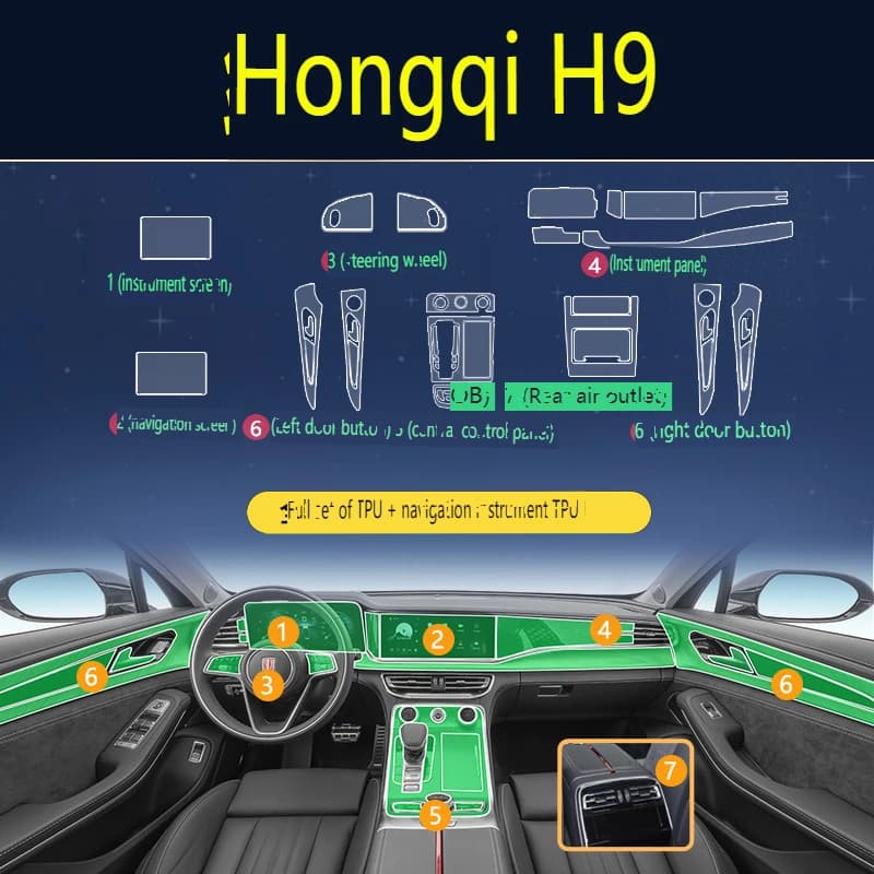 Tpu Transparent Film for Hongqi H9 Five Seats Car Interior Sticker Console Dashboard Screen Protect Film Car Decor Accessories