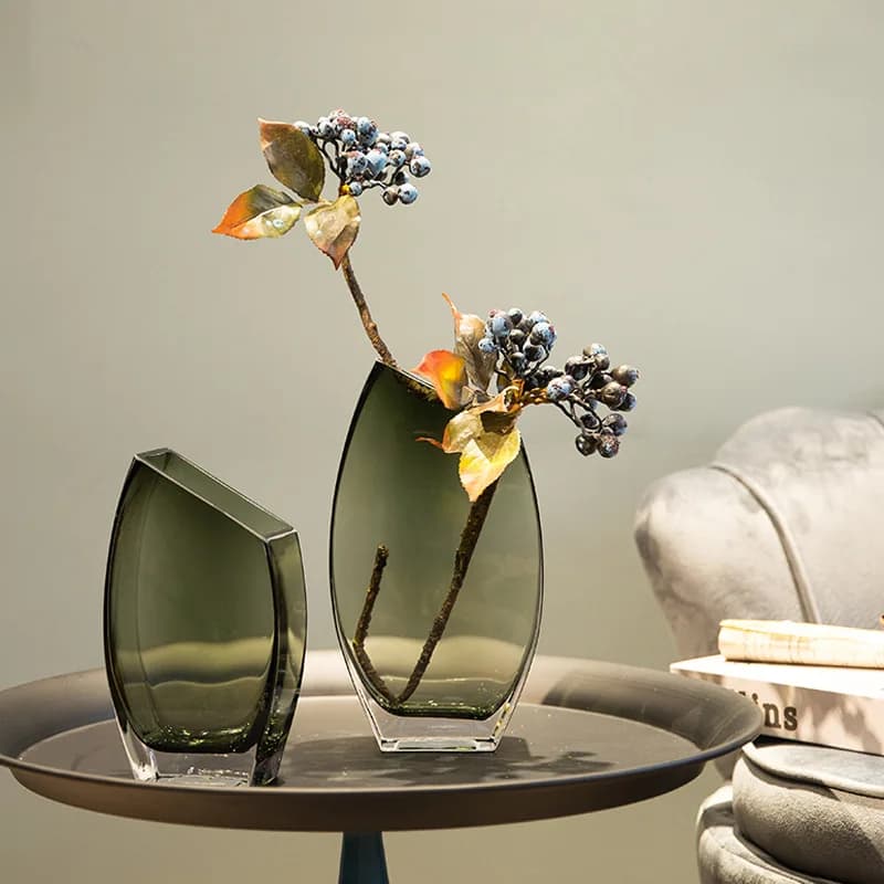 1Pcs Creative Geometric Oblique Mouth Square Transparent Glass Vase Nordic Luxury Ornaments Flower Arrangement