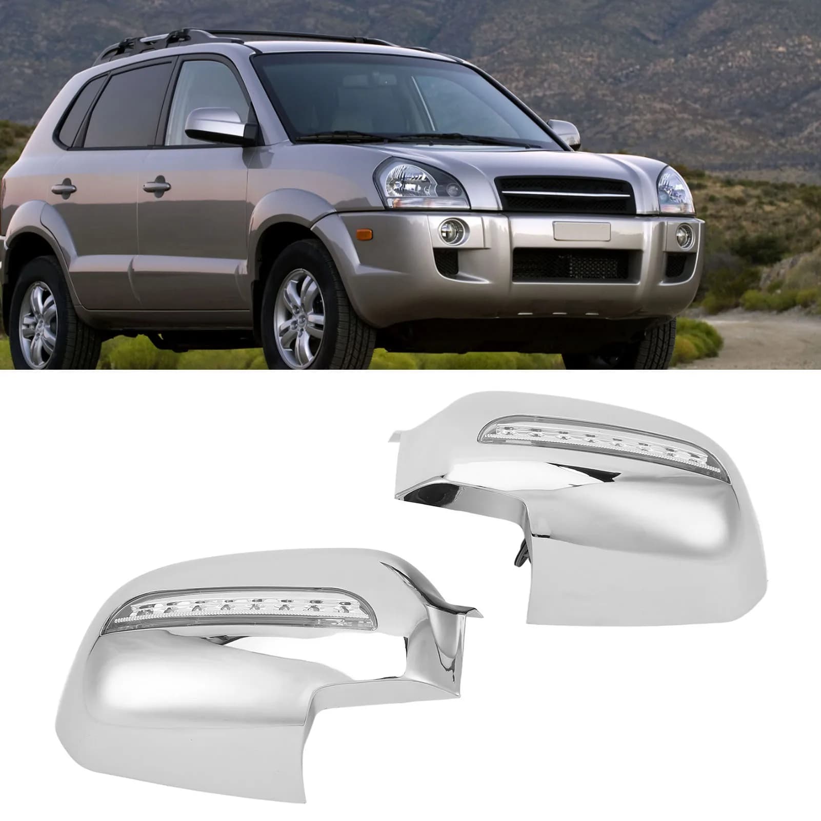Mirror Cover UV Resistant Mirror Cap with LED Single Light Electroplated ABS Mirror Shell For Hyundai Tucson 2006-2009