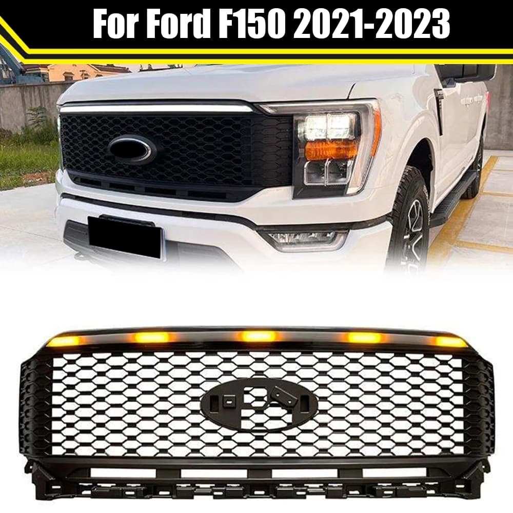 High Quality Offroad Car Parts Bumper Grilles ABS Front Racing Grill For Ford F150 2021 2022 2023 With LED Dynamic Lighting