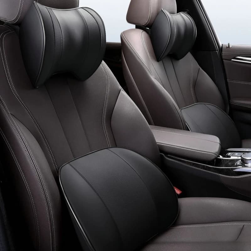Universal Auto Leather Car Neck Pillow Memory Foam Auto Rear Seat Back Headrest Lumbar Supports Travel Cushion Cover Accessories