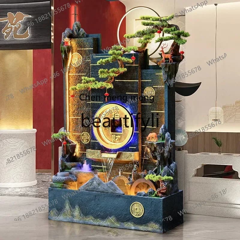 SS S7486 Chinese-style water curtain wall, fish tank, rockery, flowing water fountain ornament, circulating water landscape comp