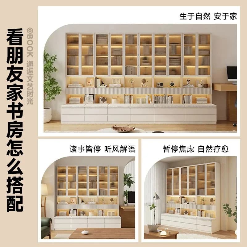 DSA solid wood bookcase against the wall household cream wind locker with card seat rack