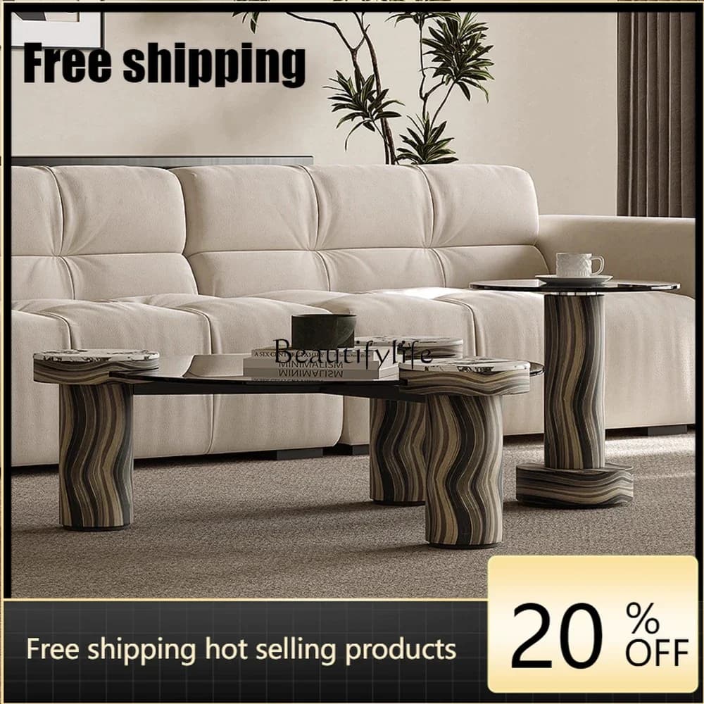 LD Tempered Glass Round Coffee Table Italian Minimalist Living Room Home Light Luxury Modern Creative Coffee Table Combinatio