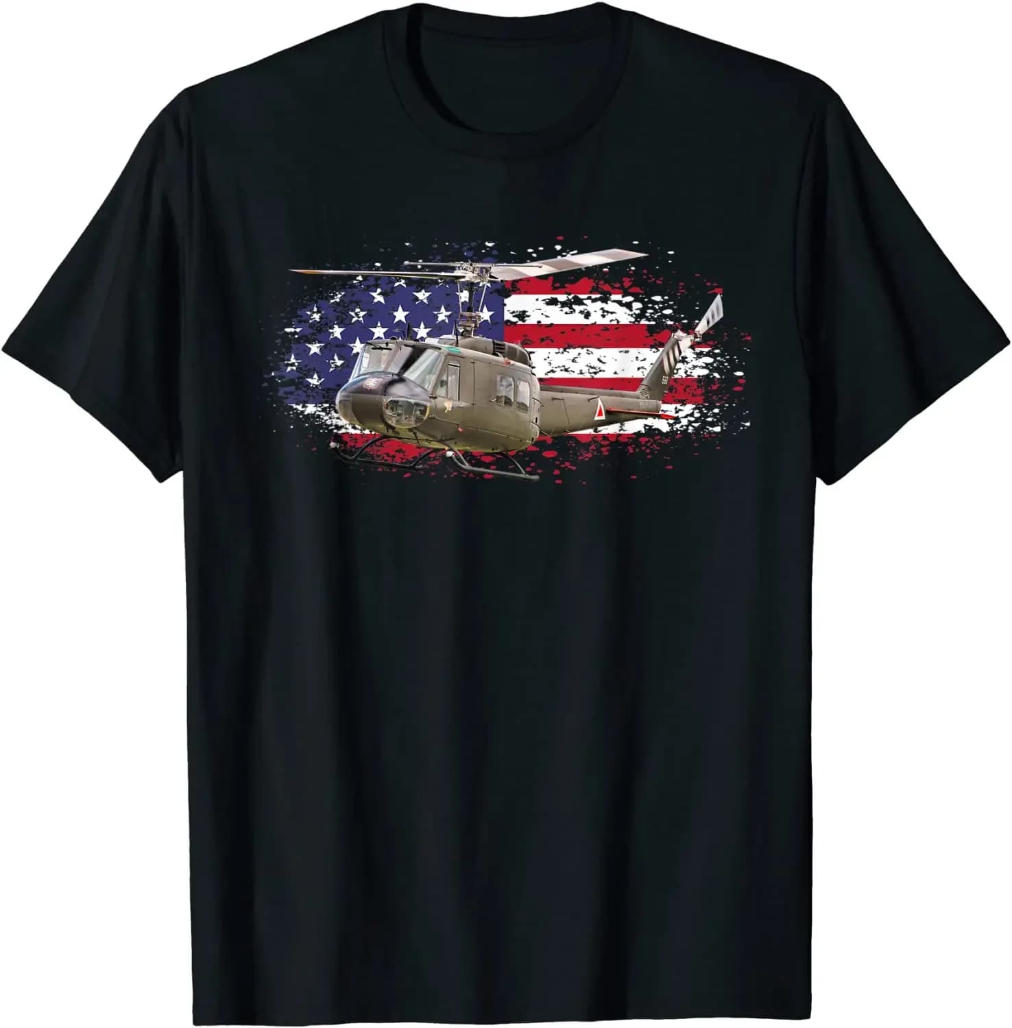 UH-1 Huey Helicopter American Flag Pilot Vietnam Veteran Summer Cotton O-neck T-shirt