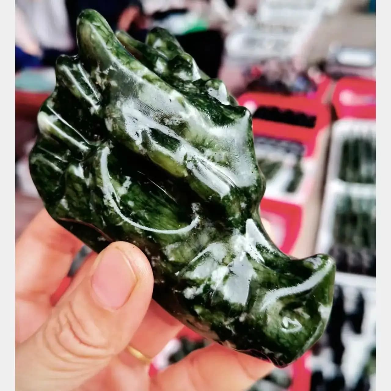 Natural Green Tree Jade Dragon Head, Quartz Crystal Green Mineral Polished Dragon Head, Mineral, Spiritual Healing